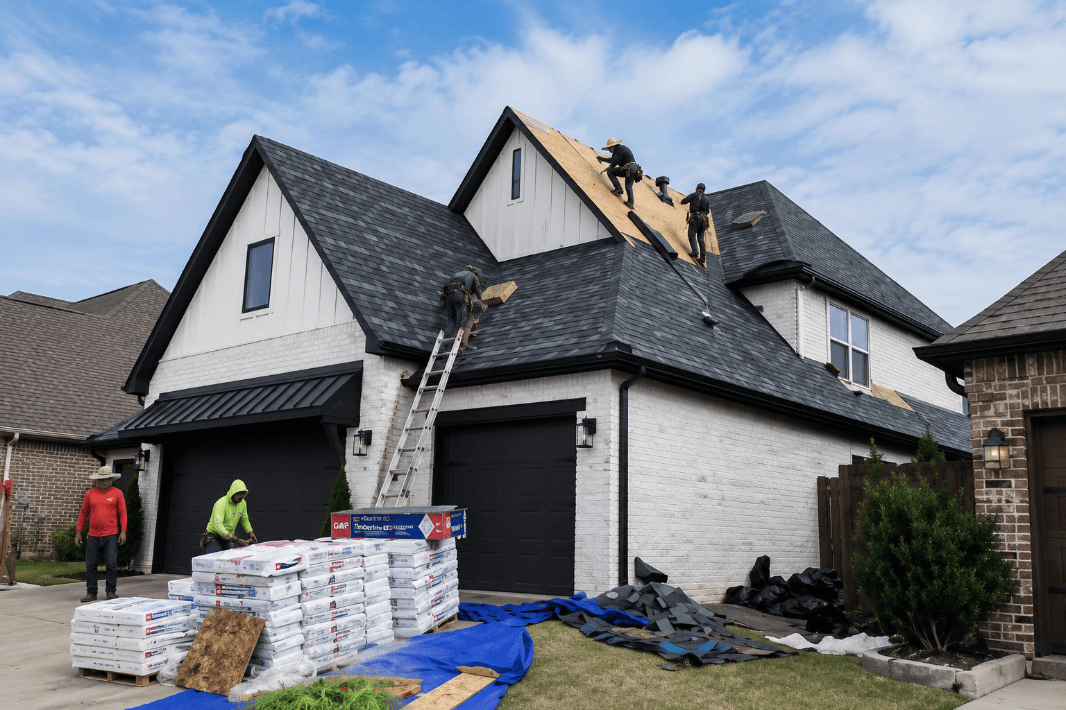 Professional roofing company replacing a residential roof in El Reno, OK
